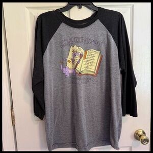 Disney Parks Figment Epcot Food & Wine Festival Raglan Tee Gray and Black XLarge